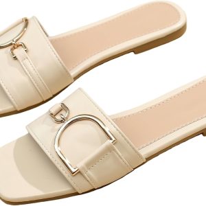 Leather Flat Slide Sandals